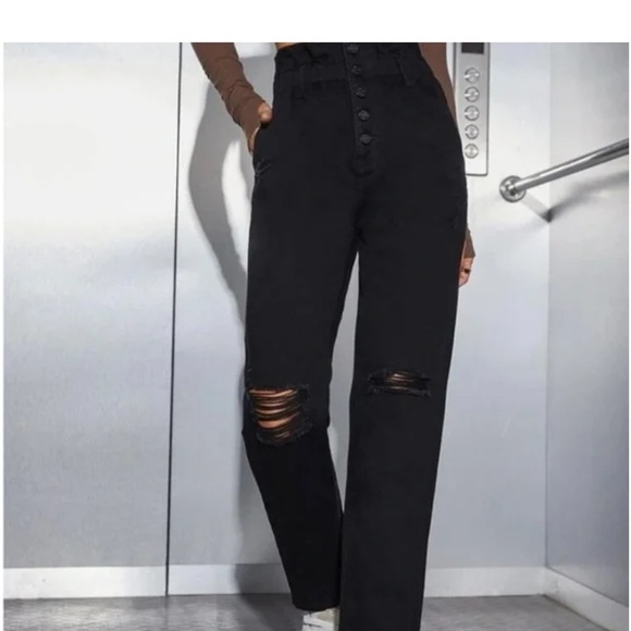 SHEIN Black High Rise paperbag Jeans size M - Picture 2 of 11